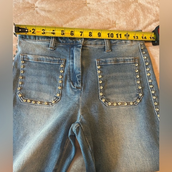 NWOT FETICHE SUANCES Jeans Diamond CZ Studded High Waist Stretch Women’s M Bling - Picture 11 of 14